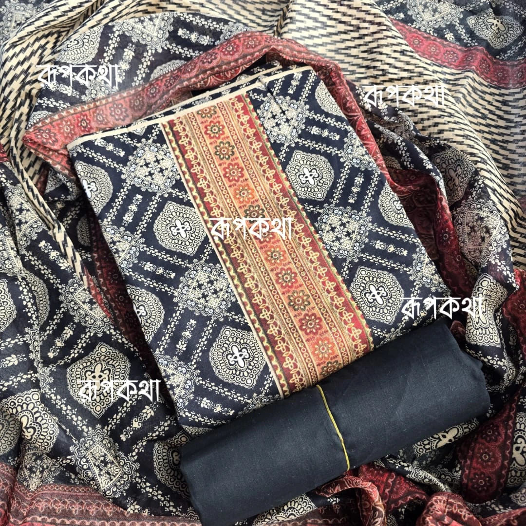 New Unstitched Gonga Cotton Print Dress