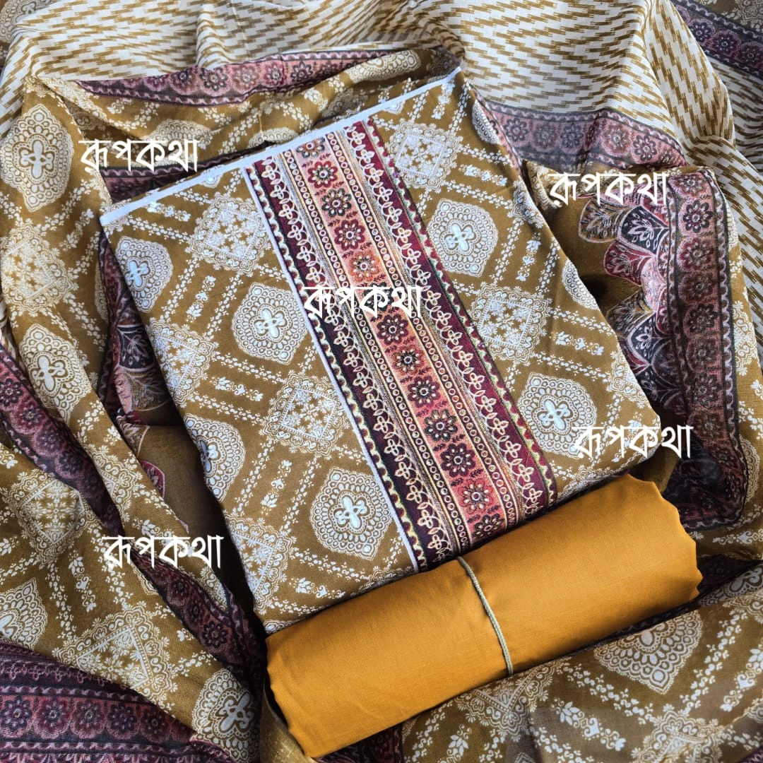 New Unstitched Gonga Cotton Print Dress