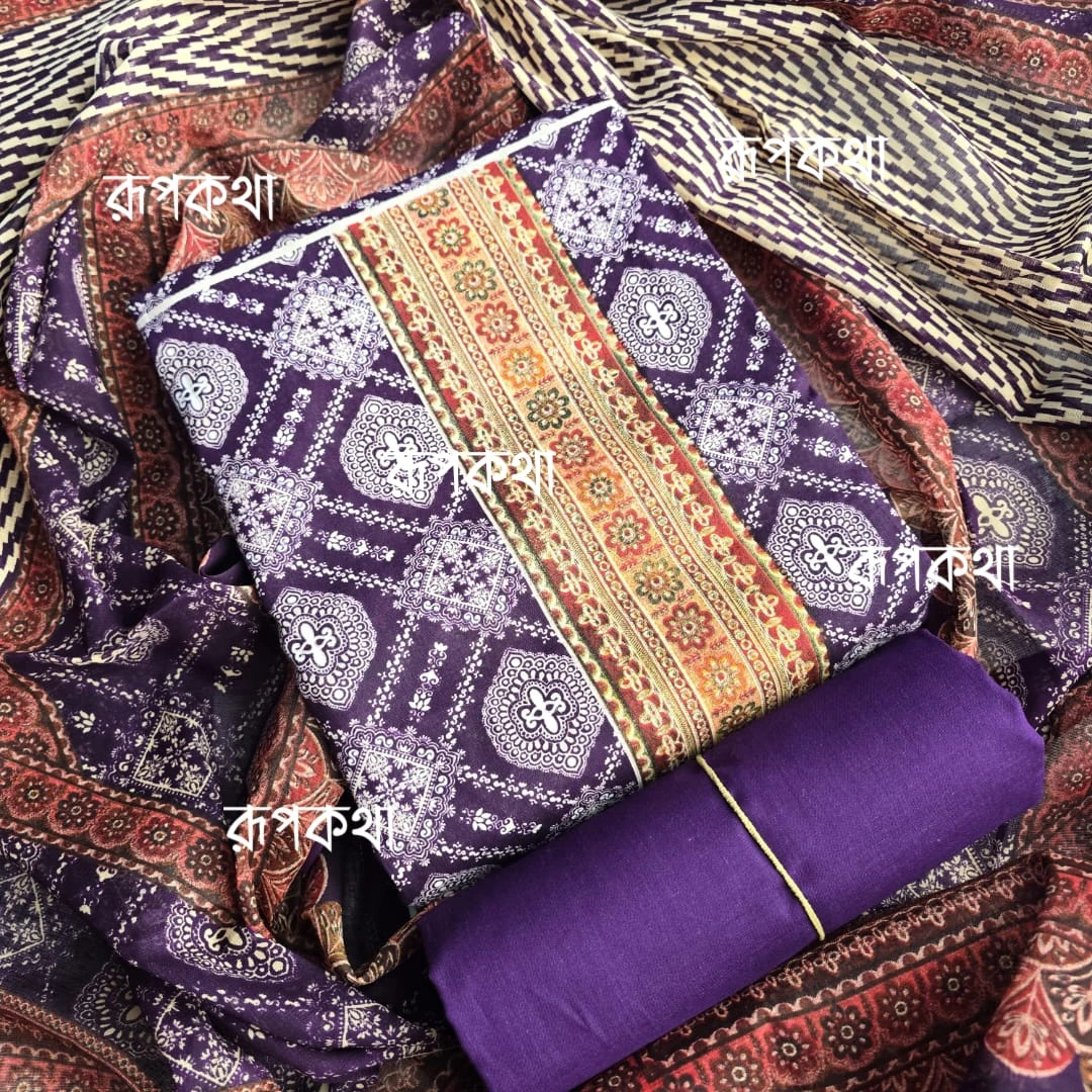 New Unstitched Gonga Cotton Print Dress