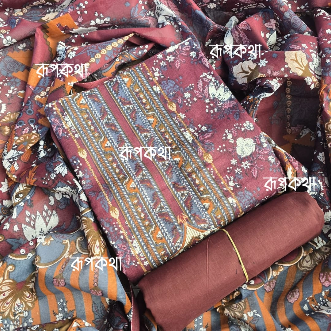 New Unstitched Gonga Cotton Print Dress