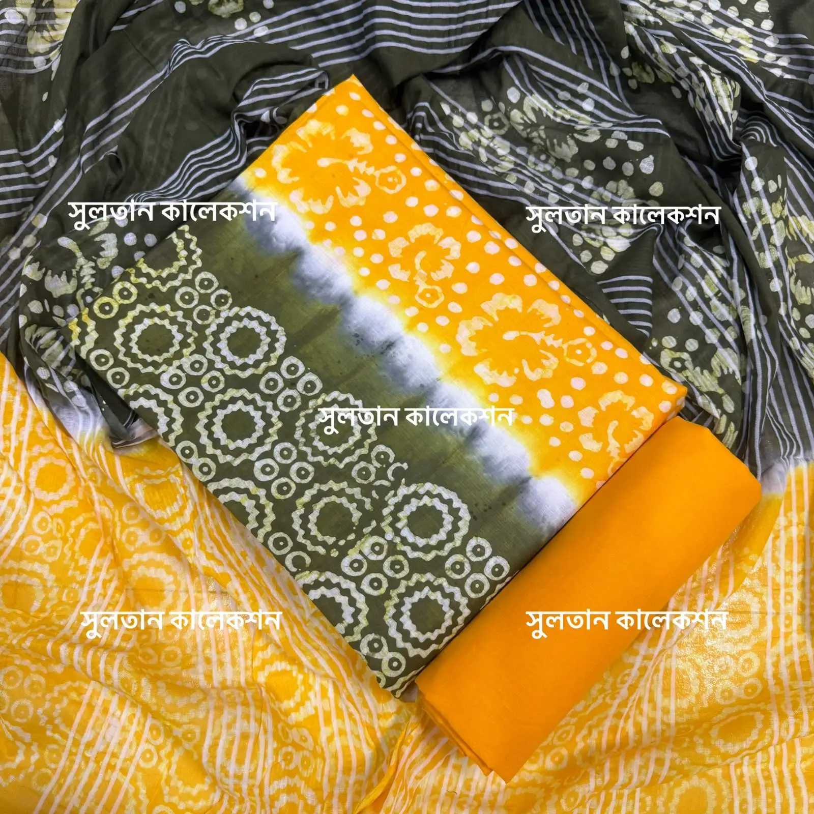 আনস্টিচ প্রিমিয়াম কটন বাটিক থ্রি-পিস জামা + ওড়না + প্যান্ট