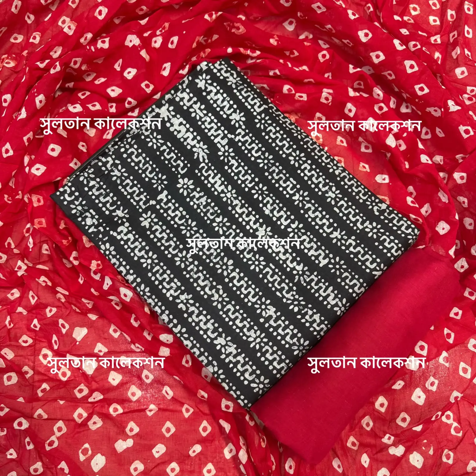 আনস্টিচ প্রিমিয়াম কটন বাটিক থ্রি-পিস জামা + ওড়না + প্যান্ট