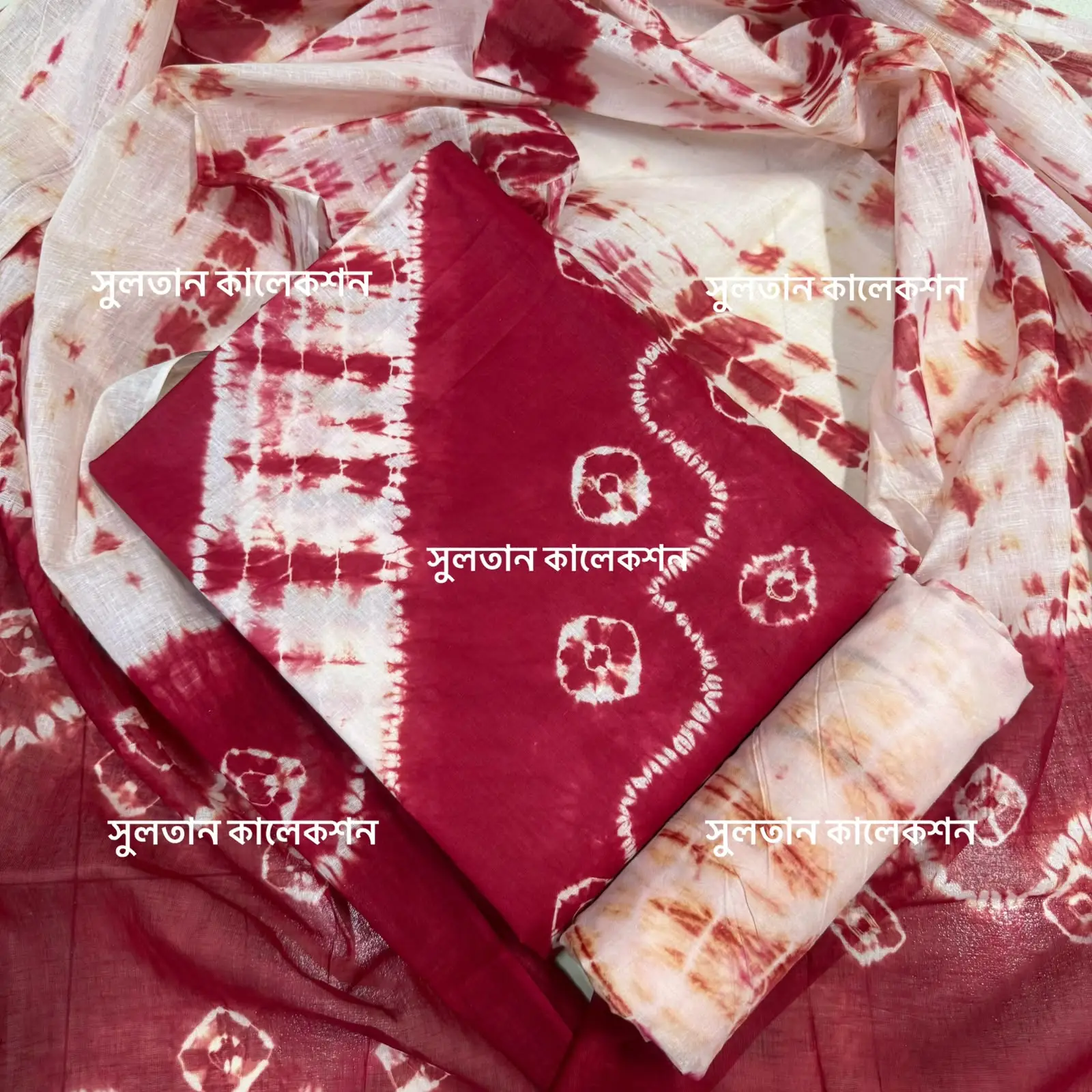 আনস্টিচ প্রিমিয়াম কটন বাটিক থ্রি-পিস জামা + ওড়না + প্যান্ট