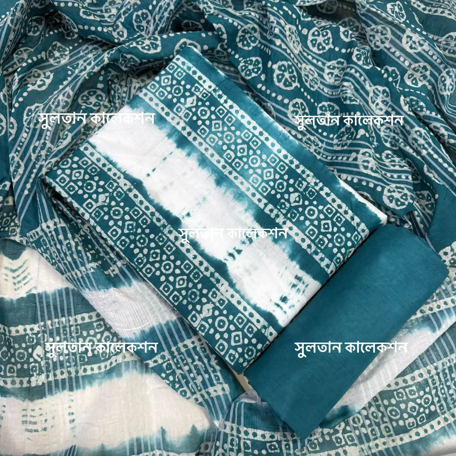 আনস্টিচ প্রিমিয়াম কটন বাটিক থ্রি-পিস জামা + ওড়না + প্যান্ট