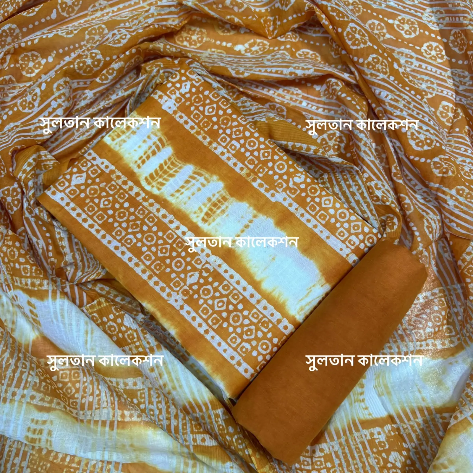 আনস্টিচ প্রিমিয়াম কটন বাটিক থ্রি-পিস জামা + ওড়না + প্যান্ট