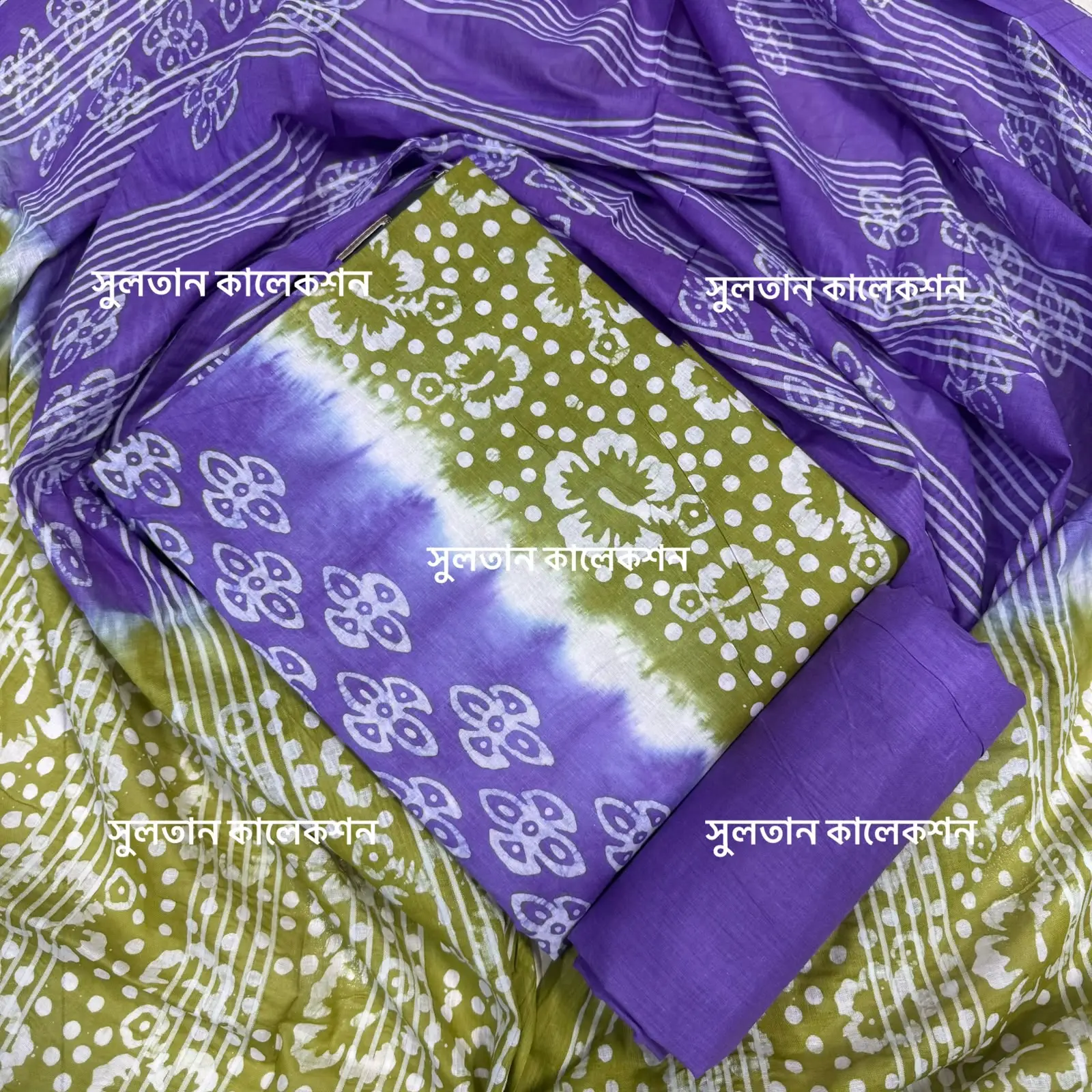 আনস্টিচ প্রিমিয়াম কটন বাটিক থ্রি-পিস জামা + ওড়না + প্যান্ট