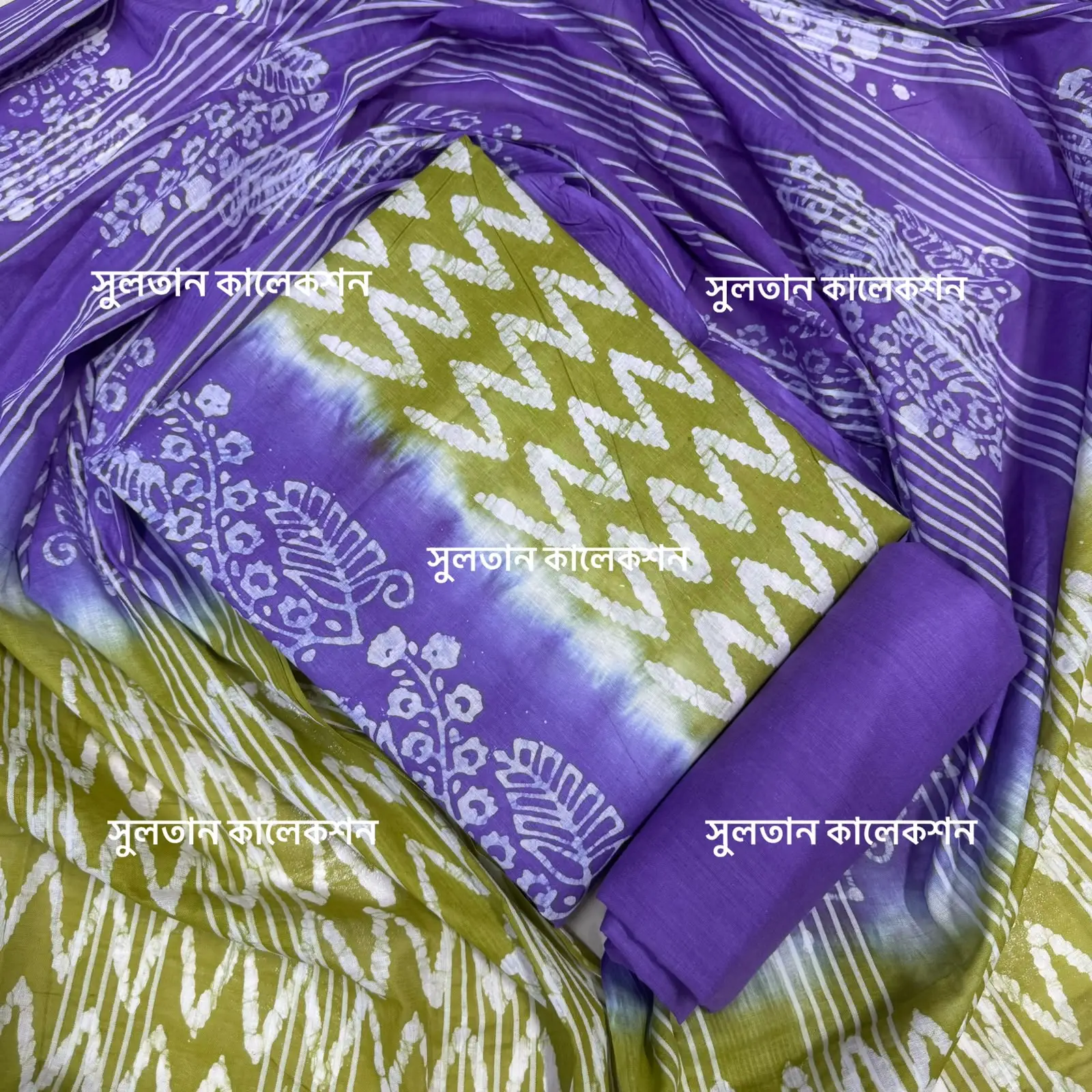 আনস্টিচ প্রিমিয়াম কটন বাটিক থ্রি-পিস জামা + ওড়না + প্যান্ট