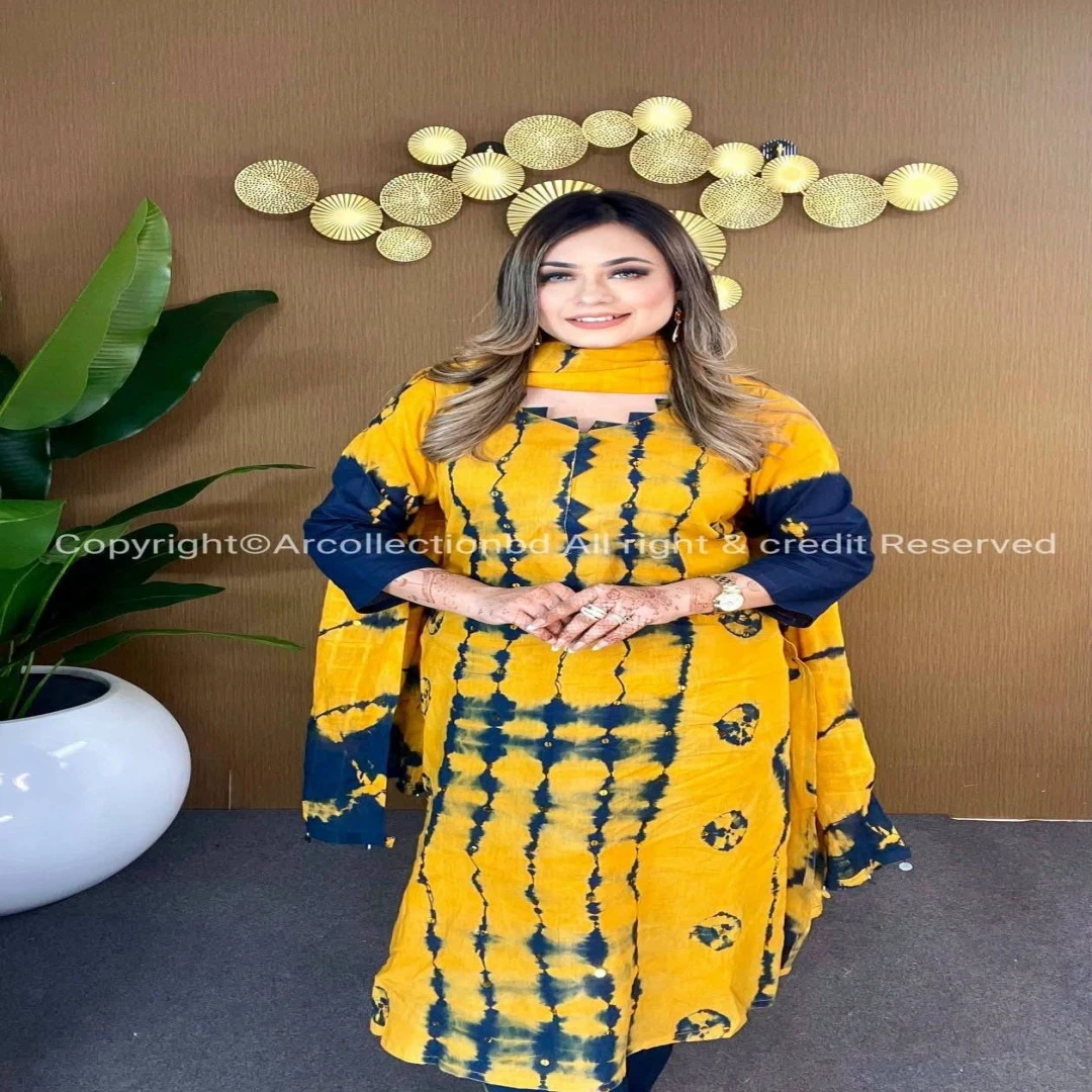 আনস্টিচ প্রিমিয়াম কটন বাটিক থ্রি-পিস জামা + ওড়না + প্যান্ট