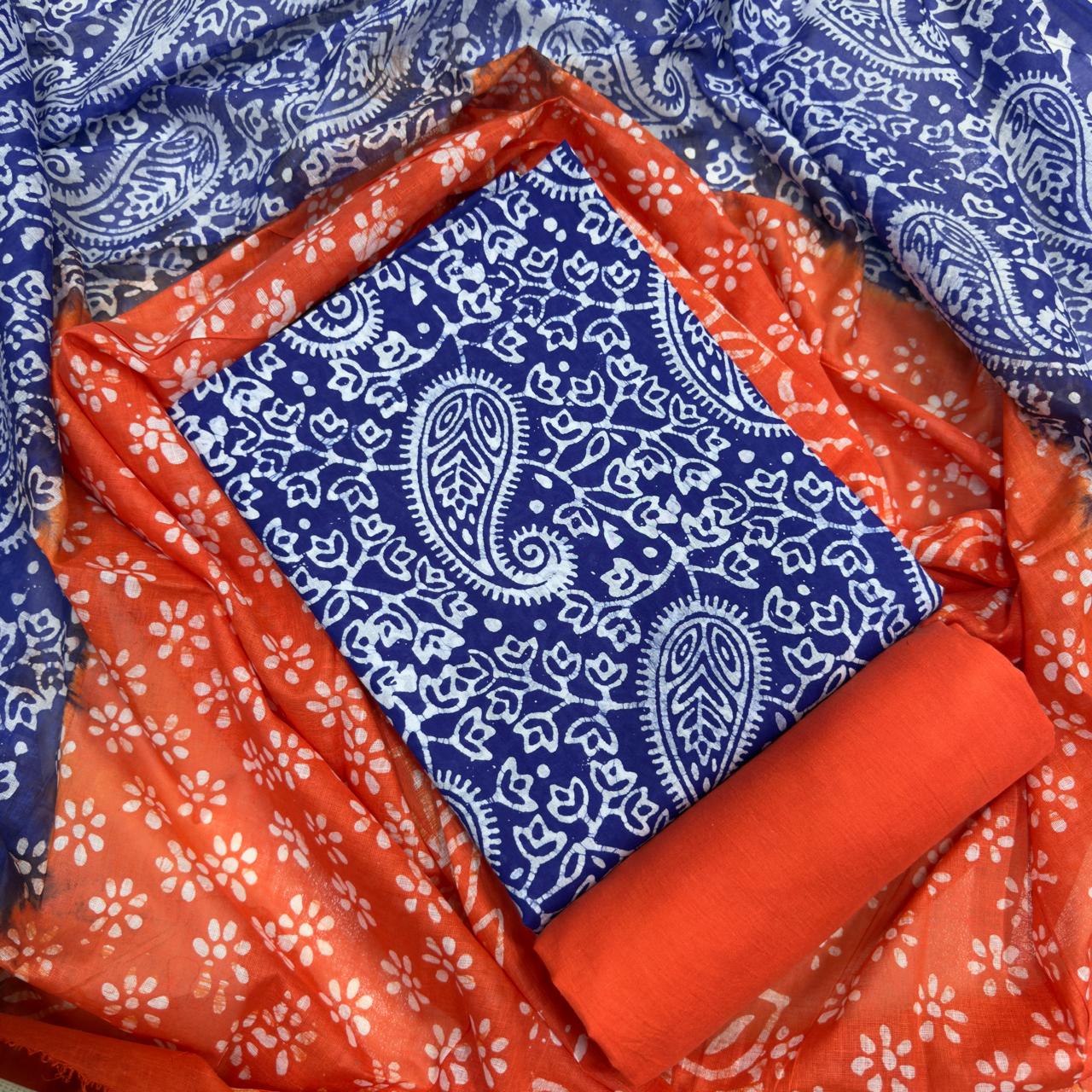 আনস্টিচ প্রিমিয়াম কটন বাটিক থ্রি-পিস জামা + ওড়না + প্যান্ট
